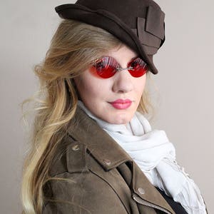 red lens glasses for women, vampire aesthetic, gothic victorian costume, goth gifts for her, steampunk fashion, homestuck cosplay image 2