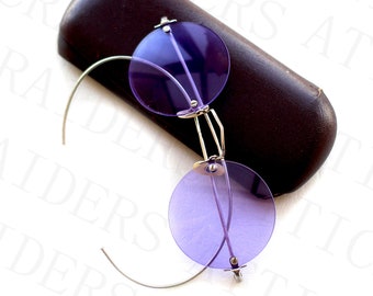 purple lens rimless sunglasses for women, whimsigoth accessories, goth gifts for her, festival wear women, eclectic fashion, unique gifts