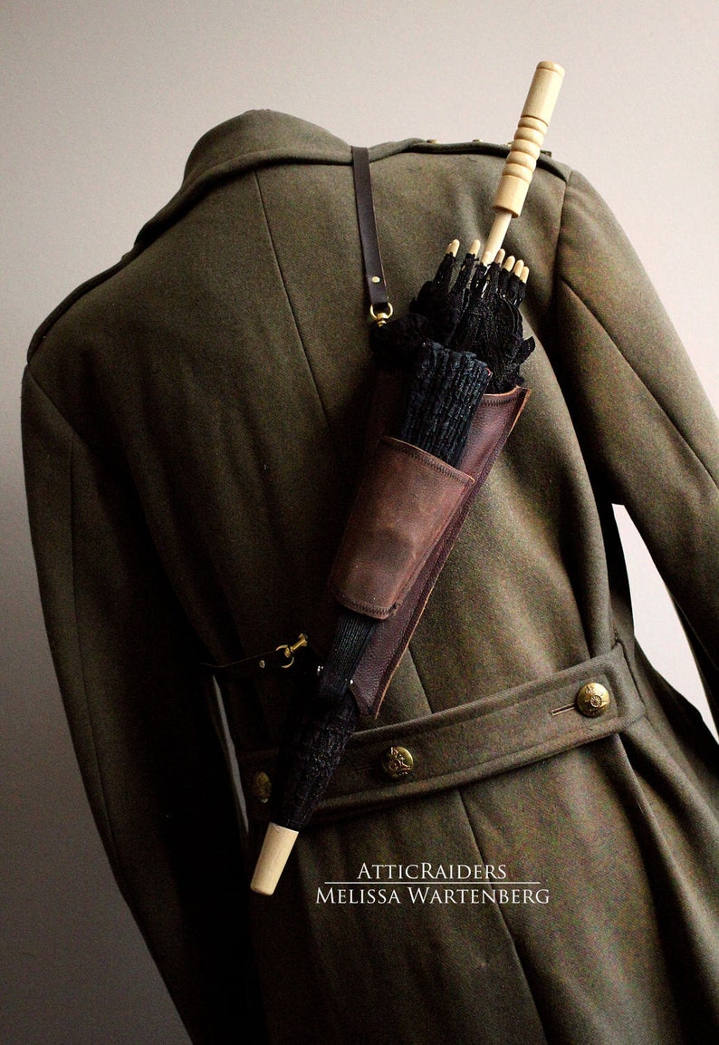 Brown Steampunk Parasol Holster Leather Umbrella Holder Etsy