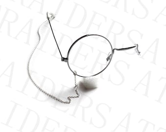 clear lens silver glasses with chain women, aesthetic eyeglasses for men, goth academia accessories, black butler, hellsing, cosplay costume