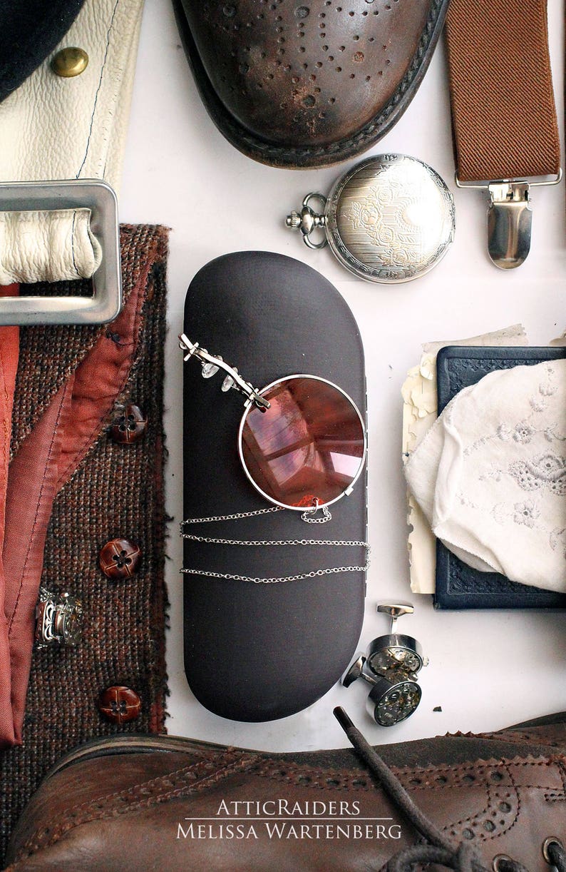 Red Steampunk Costume Monocle Silver Monocle Monocles Etsy