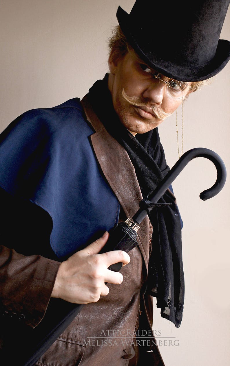 Male Steampunk Accessory Mens Costume Hat Monocle and Moustache Kit