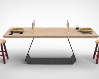 Archivo DXF para CNC - Mesa de comedor moderna con base geométrica y tapa de madera