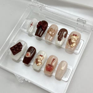 Chocolate Shop Press On Nails: Handmade Reusable Nail Set