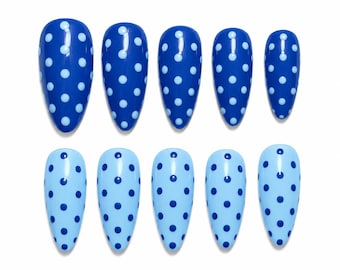 Duo Tone Polka Dot Press On Nails: Light and Dark Blue, Simple Nail Designs