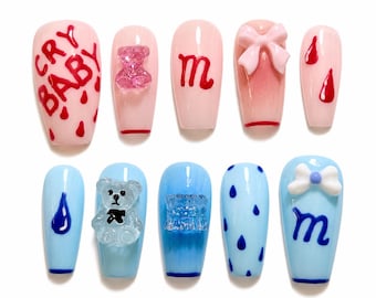 Melanie Martinez Crybaby Press On Nails: Hand Painted Reusable False Nails, Crybaby Album
