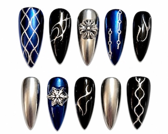 Kitana Grunge Press On Nails: Mortal Kombat Kitana Cosplay, Reusable Custom Nail Set, Chrome Nails