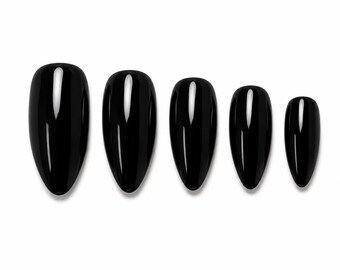 Total Black Short Press On Nails: True Black Everyday Sets, Solid Color Nails