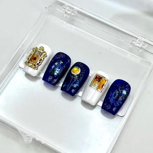 Van Gogh Sunflowers Starry Night Press On Nails: Handmade Reusable Art