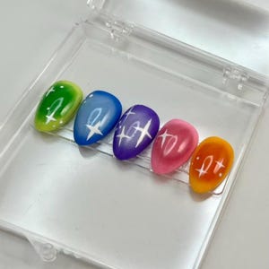 Vibrant Rainbow Aura Press On Nails: Groovy Space Nails, Bright Nails, Skittles Nails