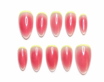 Subtle Watermelon Press On Nails: Summer Fruit Pink Aura Nails, Kawaii Jelly Nails, Pastel Pink
