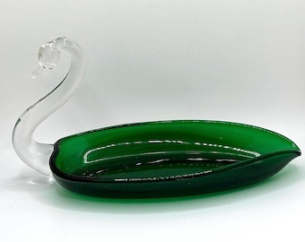 Cisne de cristal verde esmeralda Art Déco vintage de Duncan and Miller