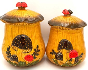 Juego de botes de cocina Arnels Mushroom vintage de mediados del siglo XX