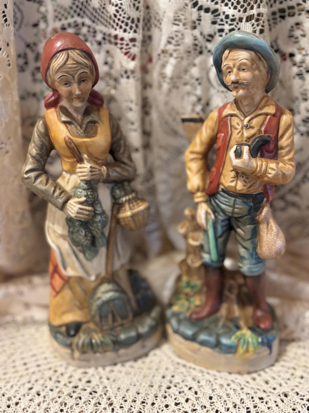 Flambro Ceramic Pioneer Couple Statues - Etsy