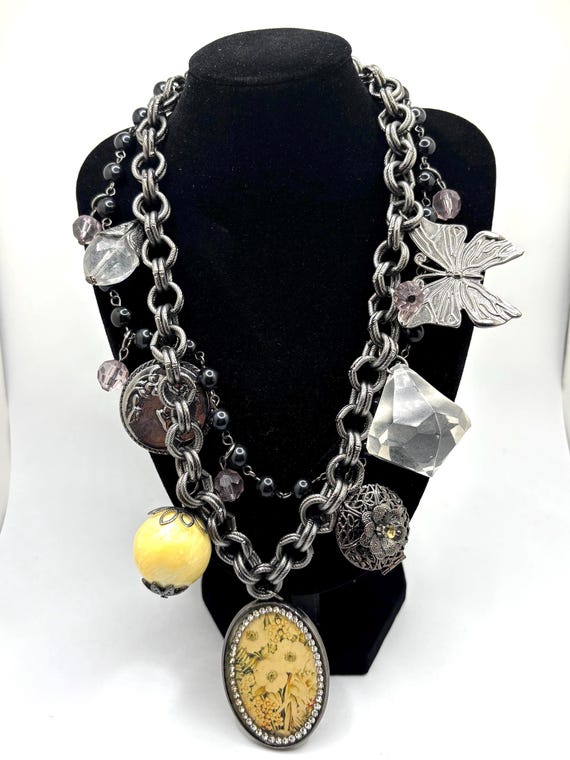 Multi Charm Double Stranded Mixed Media Necklace - image 1