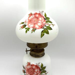 Milk Glass and Roses Oil Lamp