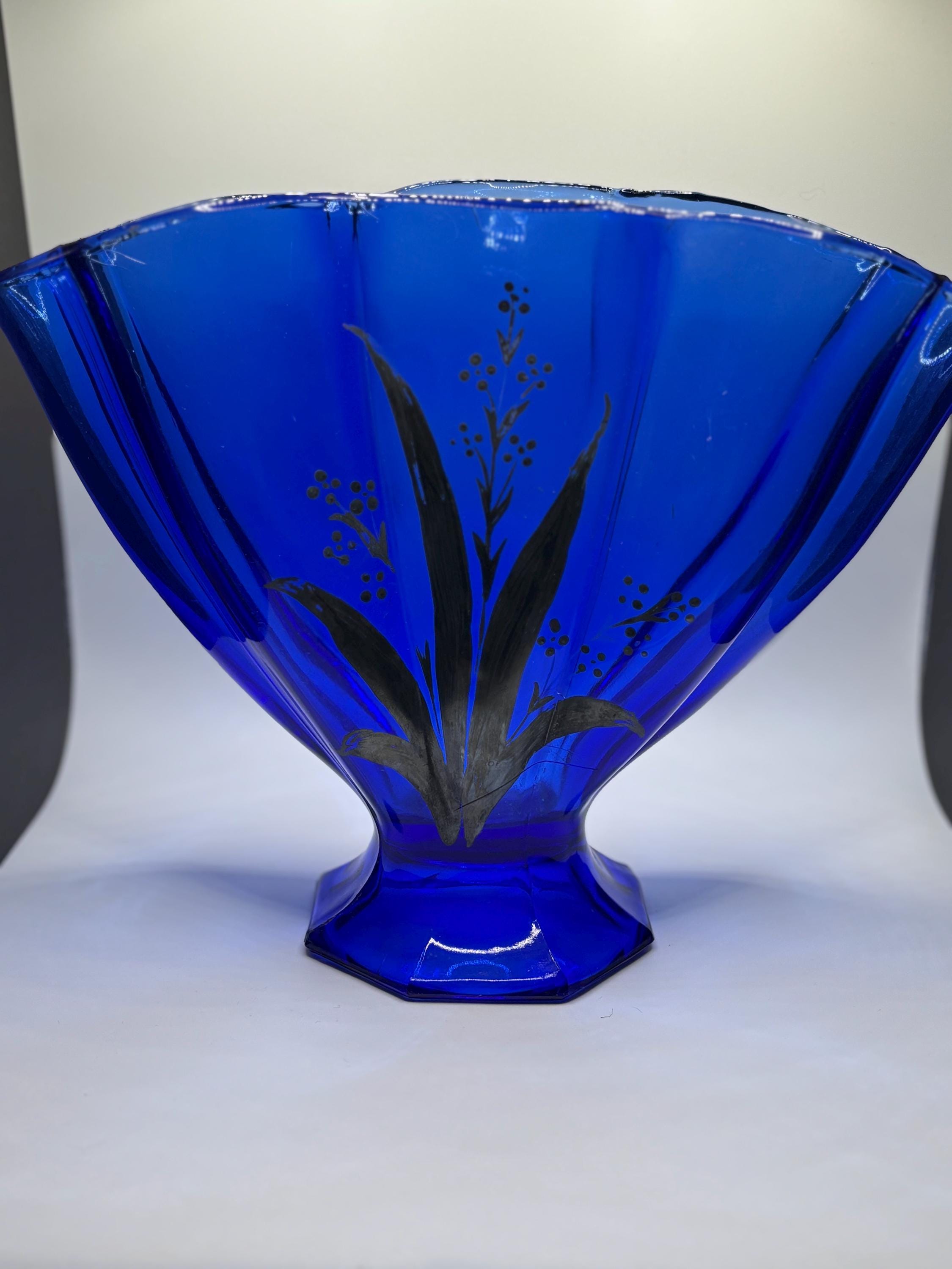 Fenton Cobalt Blue Fan Vase - Etsy