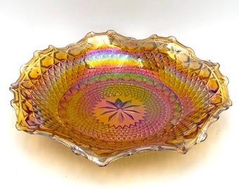 Plato de anfitriona de cristal de carnaval Marigold vintage
