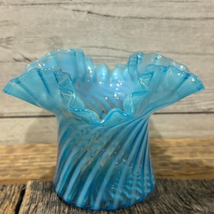 Fenton Blue Opalescent Swirl Vase
