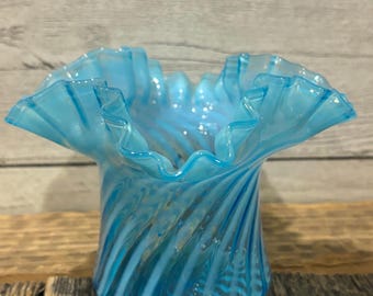 Fenton Blue Opalescent Swirl Vase