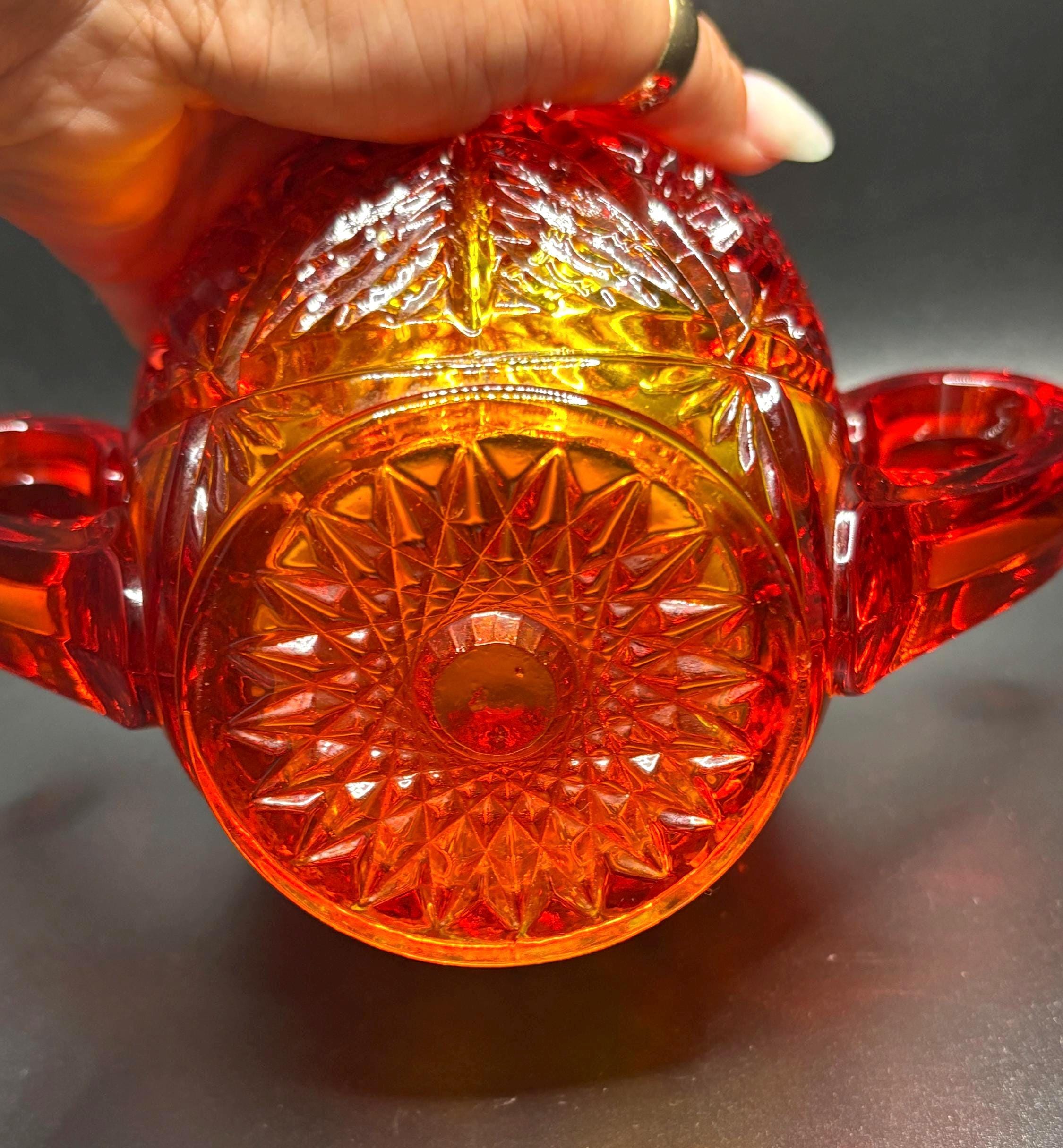 Vintage Viking Glass Amberina Cut Glass Sugar Bowl and Cream
