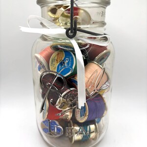 Vintage Ball Jar with Vintage Thread Spools