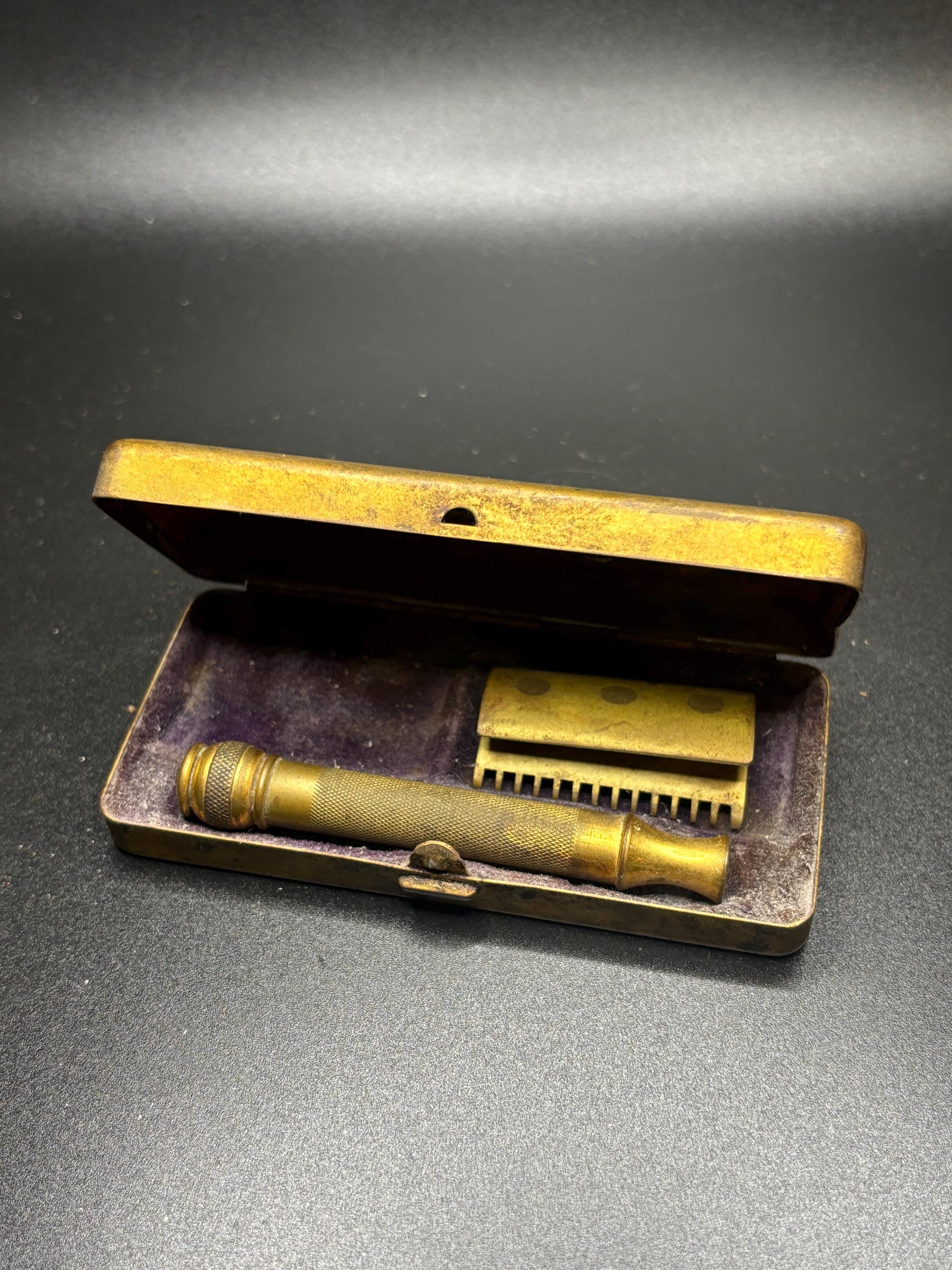 Antique Gold Tone Gillette Safety Razor and Brass Case - Etsy