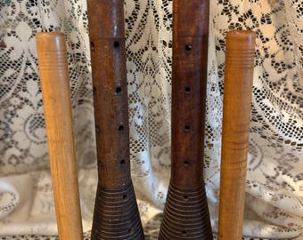 Antique Set of Collectible Industrial Wooden Wool Bobbins