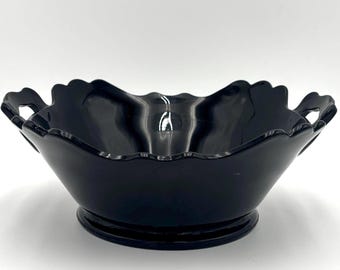 Vintage LE Smith Black Amethyst Glass Mount Pleasant Decorative Serving Bowl