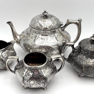 Antique Forbes Hand Chased Silver Tea Set