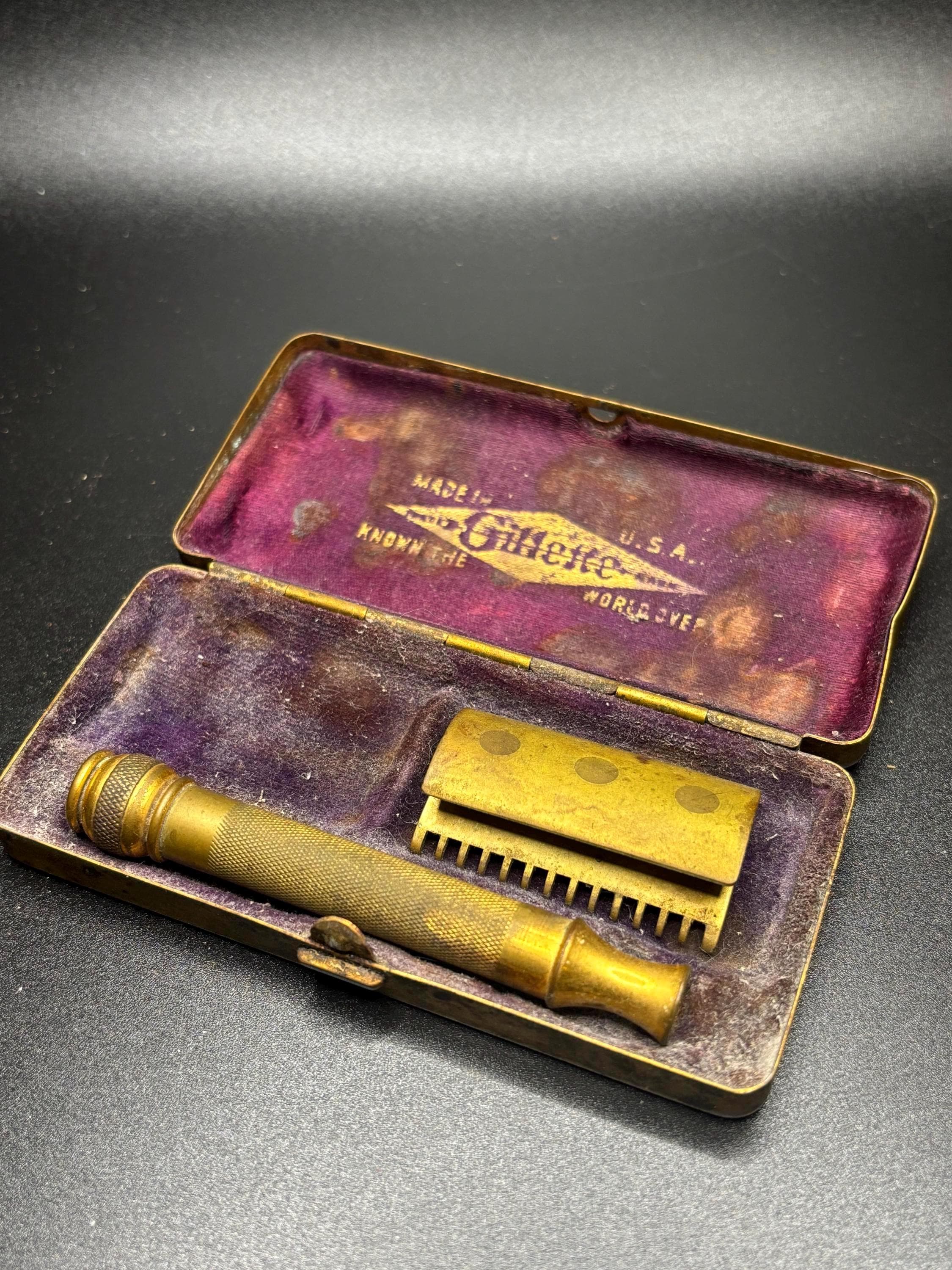 Antique Gold Tone Gillette Safety Razor and Brass Case - Etsy
