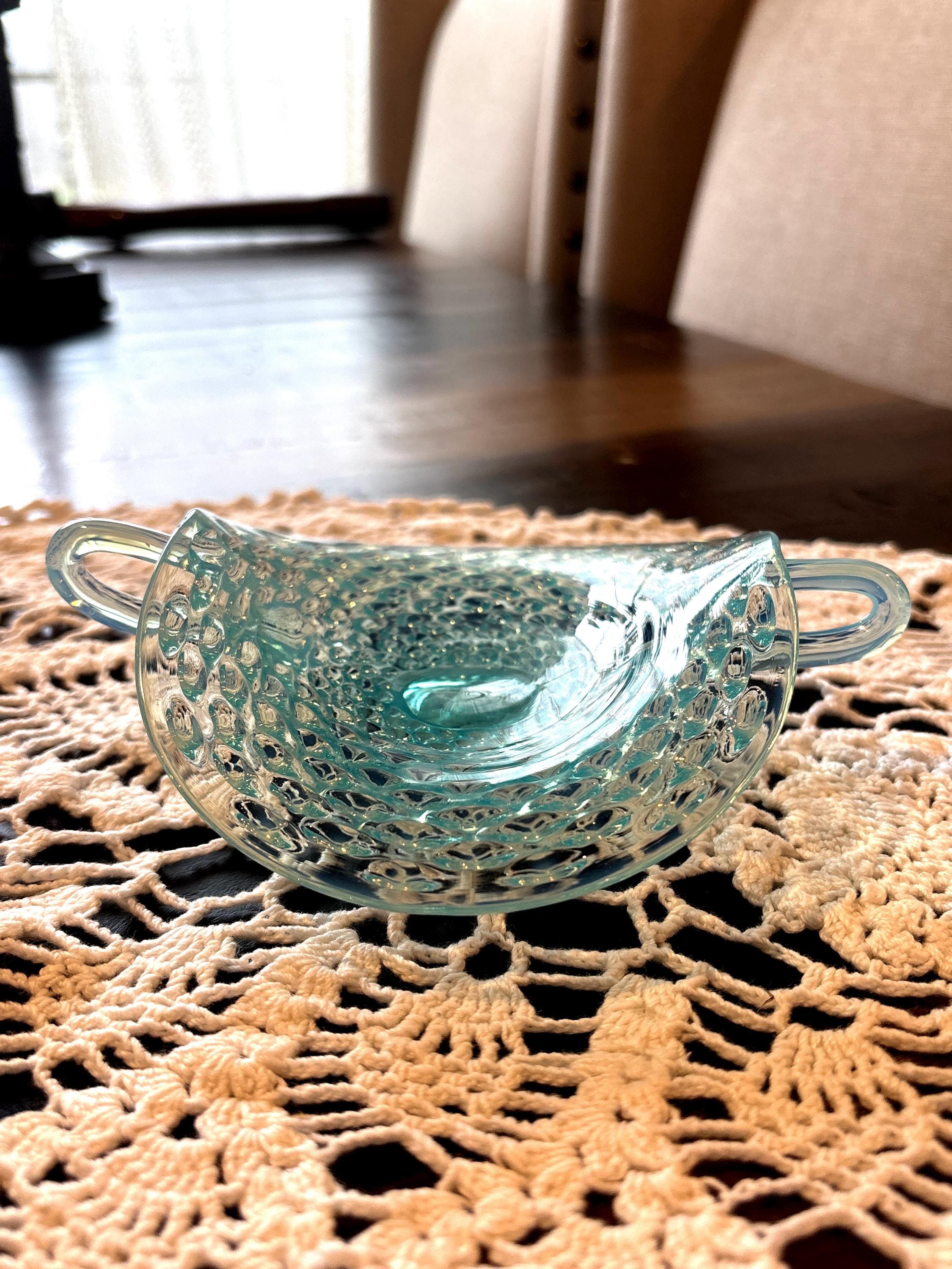 フェントン　ブルーオパルセント　ダイヤモンドレース　ディッシュ　大皿 Fenton Diamond Lace - Etsy