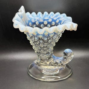 Fenton Opalescent Hobnail Glass Cornucopia Bud Vase