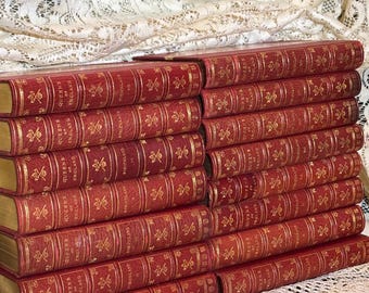 Antique Red Leather Queens of England Multi-Volume Set (1902)