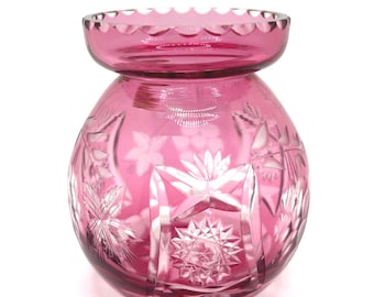 Hand Cut German Lead Crystal Cranberry Cut to Clear Flower Vase - Etsy