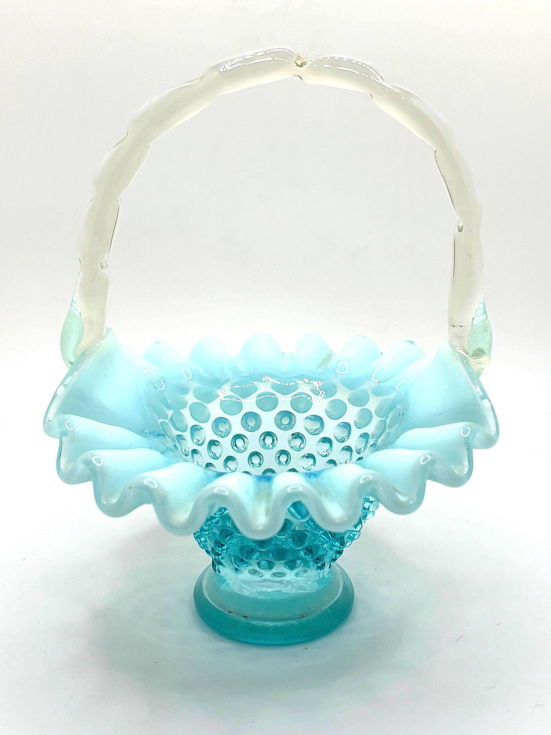 Fenton Blue Opalescent Hobnail Basket - Etsy