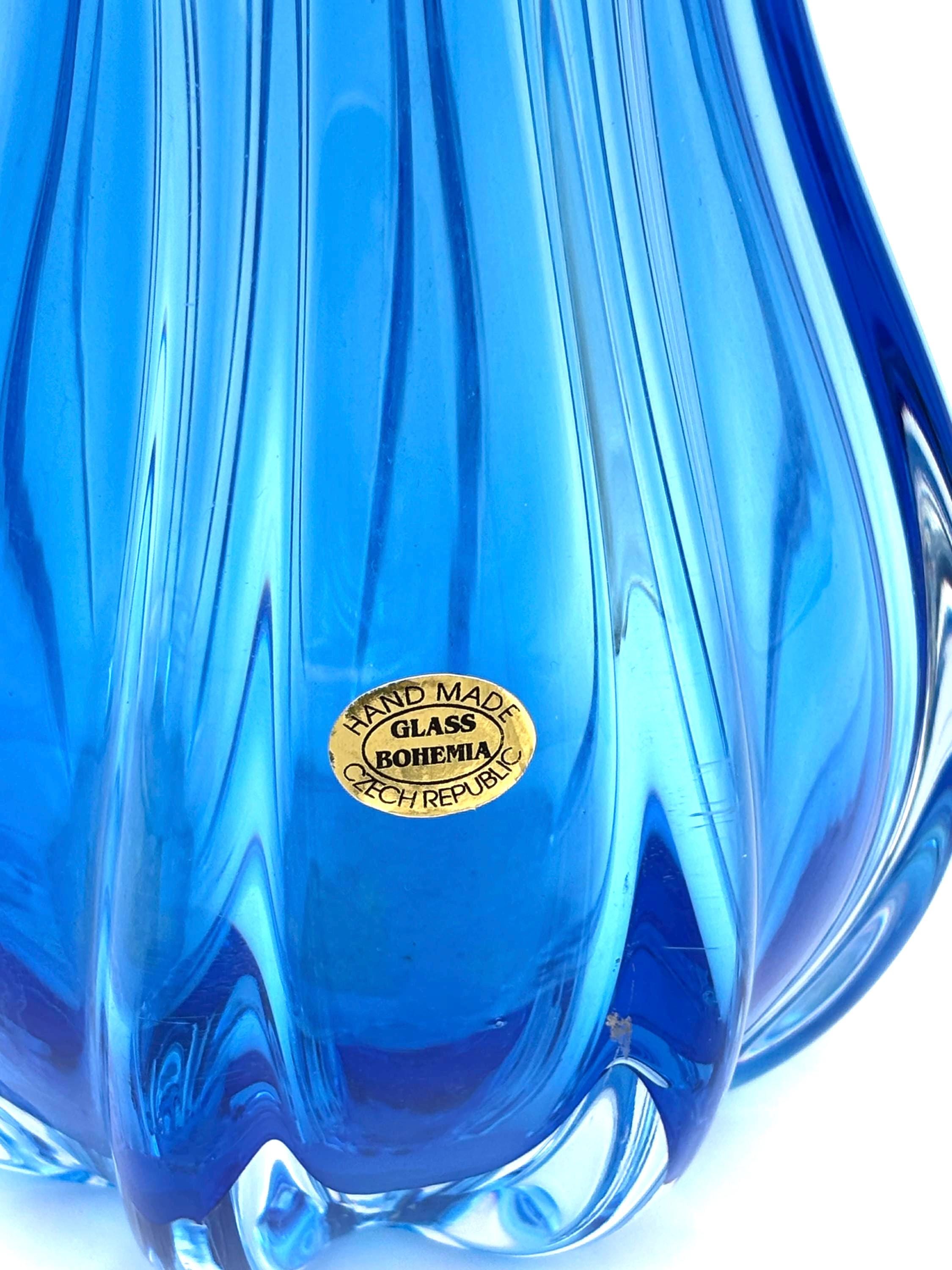 Vintage Czech Bohemian Blue Art Glass Flower Vase - Etsy