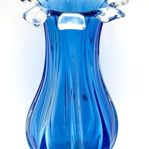 Czech Bohemian Blue Art Glass Vase