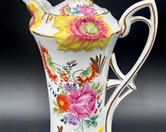 Antike Schokoladenkanne aus französischem Porzellan mit Blumenmuster aus Sèvres