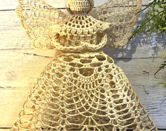 Anjo de árvore de Natal de crochê vintage