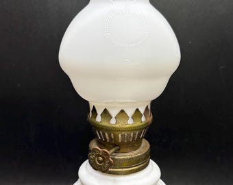 Vintage Miniature Hong Kong Milk Glass Oil Lamp