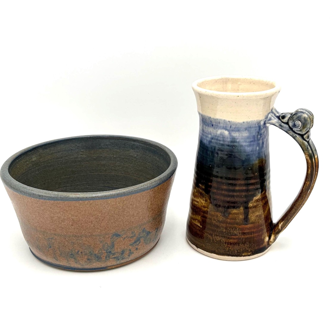 Vintage Hand Thrown Drip Glazed Pottery Mug and Bowl Set - Etsy