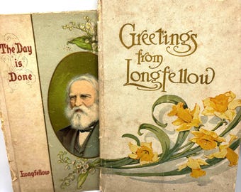 Antique 1907 Longfellow Poetry Book Set: Illustrated Victorian Decor