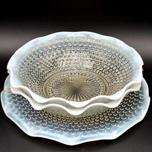 Vintage Anchor Hocking Moonstone Opalescent Plate and Bowls