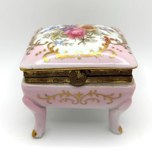 Vintage Pink Porcelain Norleans Japan Trinket Box With Gilded
