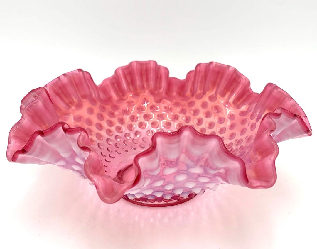 Antique Fenton Opalescent Hobnail Cranberry Glass Bowl With Ruffled Rim ...