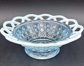 Antique Imperial Glass Bowl: Baby Blue Opalescent Lace Edge