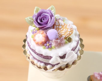 MTO-Purple Rose Cake - Miniature Food in 12th Scale for Dollhouse