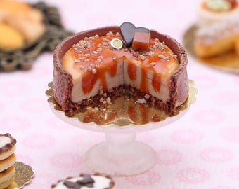 MTO - Autumn Caramel and Chocolate Cut Cheesecake - Tiny Miniature Food in 12th Scale for Dollhouse