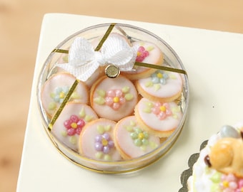 MTO-Box of Spring Blossom Iced Butter Cookies - Miniature Food in 12th Scale for Dollhouse